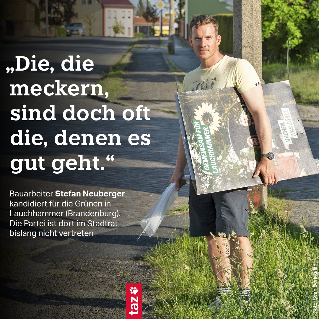 Stefan Neuberger kandidiert für die Grünen in Lauchhammer (Brandenburg) und arbeitet auf dem Bau. Er will ins Stadtparlament, trotz aller Widerstände. 👉 taz.de/!6005825/ Von @tschlze