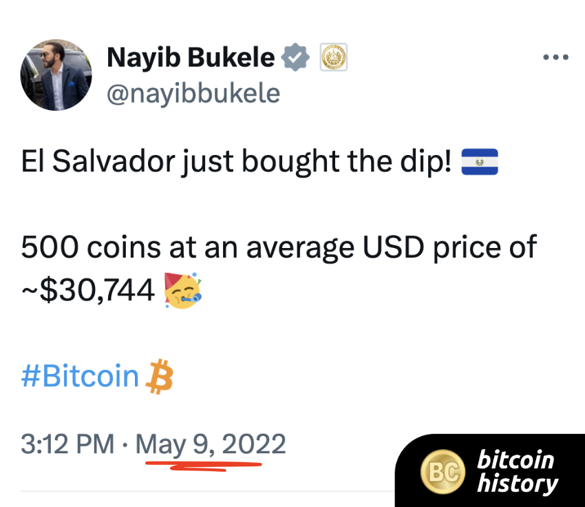 ✨ El Salvador buying #Bitcoin at the bottom of the bear market, exactly 2 years ago Today, they've 2x'ed their money and are still buying 1 #BTC a day 👑