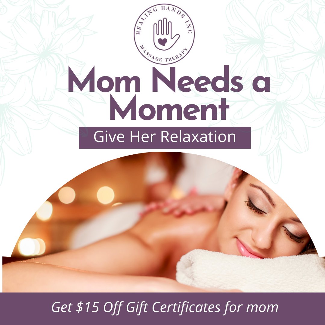 𝗠𝗼𝗺 𝗡𝗲𝗲𝗱𝘀 𝗥𝗲𝗹𝗮𝘅𝗮𝘁𝗶𝗼𝗻 💆‍♀️ 𝗚𝗶𝘃𝗲 𝗛𝗲𝗿 𝗠𝗲-𝗧𝗶𝗺𝗲! This Mother's Day, help Mom unwind with a massage gift certificate. $15 off! Click to purchase: bit.ly/HHMothersDayGi… 🌷🎉 #MothersDay #GiftOfRelaxation #SuperMom