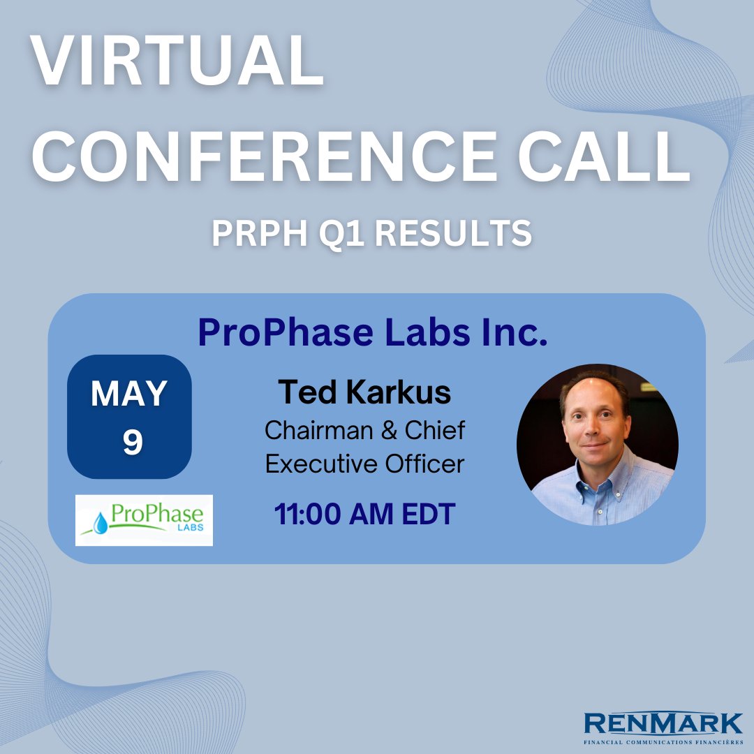 Calling all investors! Be sure to catch ProPhase Labs Inc.'s Virtual Quarterly Conference Call to discuss Q1 Results, and participate in the live Q&A! #RenmarkQuarterly Registration: ow.ly/IucU50RvJTg #PRPH #genomics #biotech #quarterly #Q1results