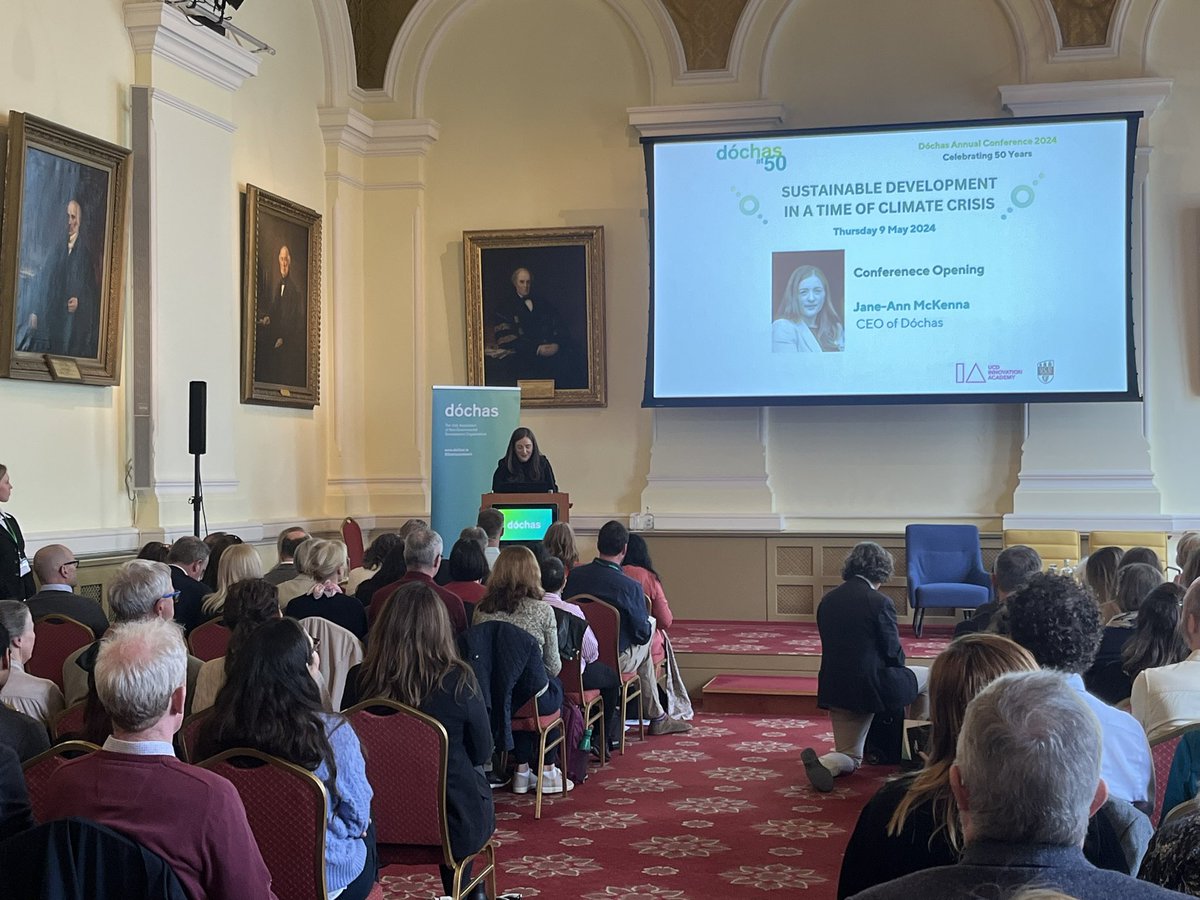 Our CEO @JaneAnnMcKenna opening our conference 'Sustainable development in a time of climate crisis.' marking our 50th anniversary Looking forward to some interesting discussions with some great speakers. #Dochasas50