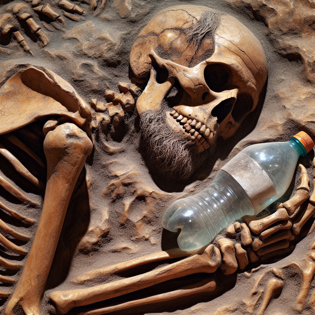 Prompt : fossil of human with plastic bottle unrotten
#BingCreator #PlaticWaste #PlasticBottle #environment #환경 #플라스틱
It takes hundreds of years for plastic to rot.