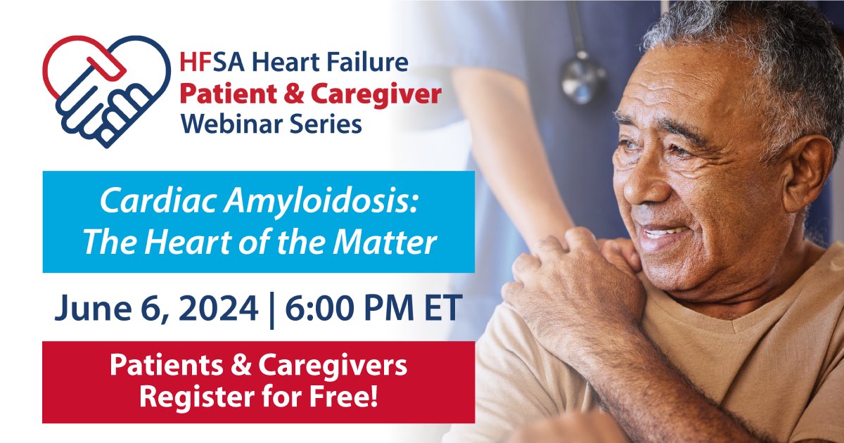 @HFSA will host an interactive patient and caregiver webinar on Thursday, June 6. Join this session to learn more about the types of transthyretin cardiac amyloidosis and current clinical trials for ATTR-CM. ➡️Register now: hfsa.org/cardiac-amyloi…