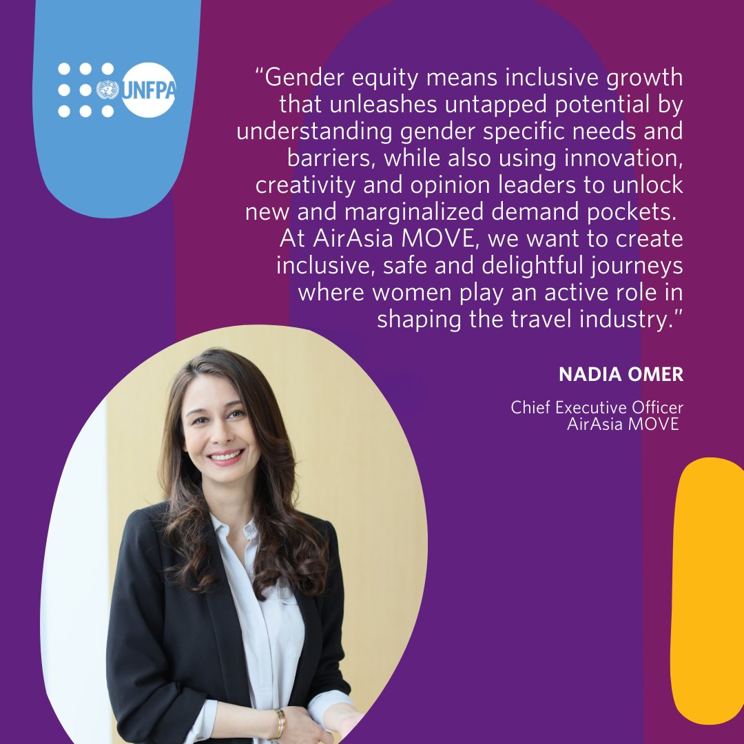 “#Genderequity means inclusive growth that unleashes untapped potential by understanding gender specific needs and barriers, while also using innovation, creativity and opinion leaders to unlock new and marginalized demand pockets.” - Ms. Nadia Omer, CEO of @airasia MOVE