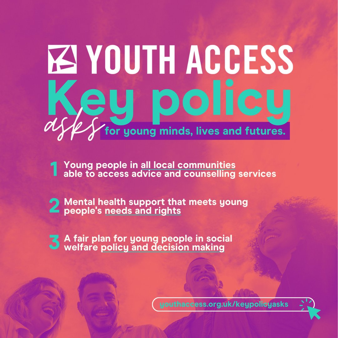 🚨 Young people are too often overlooked in decision-making that impacts their lives and their futures. We join @YouthAccess in calling for political parties to commit to address the issues impacting young people's lives! Read more here 👉 youthaccess.org.uk/keypolicyasks