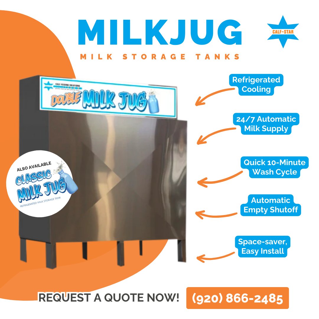 Keep your calf's milk fresh and accessible with our innovative MilkJug. Designed for convenience and efficiency, it's the perfect addition to any farm. Say hello to hassle-free milk storage! Call us now! 📞 (920) 866-2485

#calves #dairyfarmers #dairy #hobbyfarm #dairyfarming