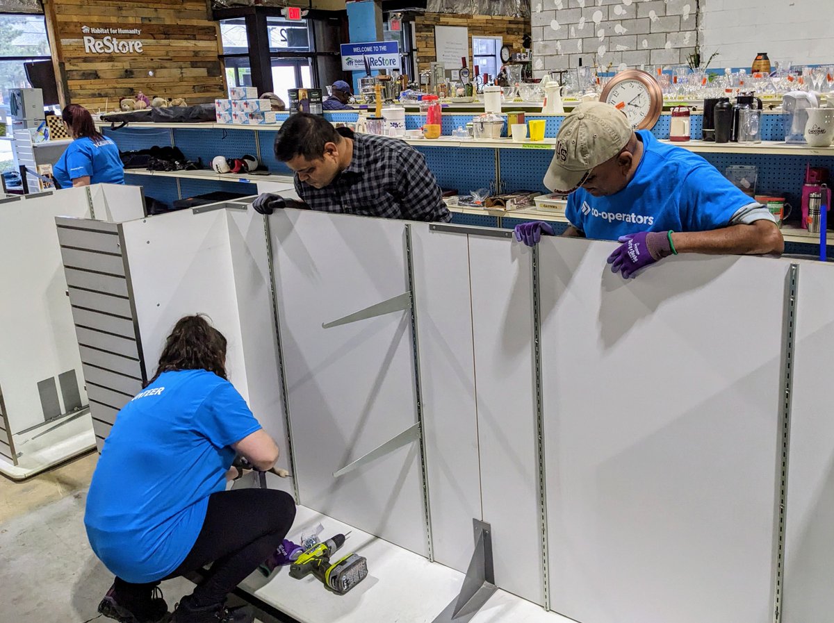 In a short amount of time, volunteers from Co-operators have made a significant impact. They efficiently disassembled our old shelving and replaced it with new display units, making the transition quick and seamless thanks to their many helping hands! #ReStore #GiveBack