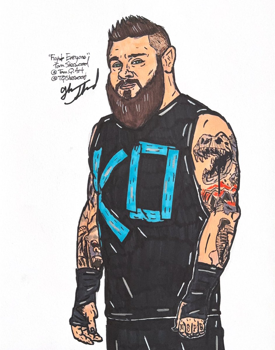 “Fight Everyone.” My newest drawing celebrating @FightOwensFight!! Had to do a little something for Kevin Owens’ birthday, even if it’s a little belated 😅#kevinowens #fanart #wrestlingart #SmackDown