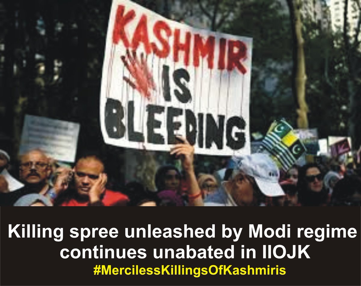 Innocent Killings in #IIOJK – Result of Indian Illegal Occupation
#MercilessKillingsOfKashmiris #KillingSpreeUnleashed #IndianTroops #KashmirisMartyred #BloodOfInnocent #InnocentKillings #GrislyKillingsByIndian #CivilizedWorld #KillingsInIIOJK #Freedom #NoSurrender