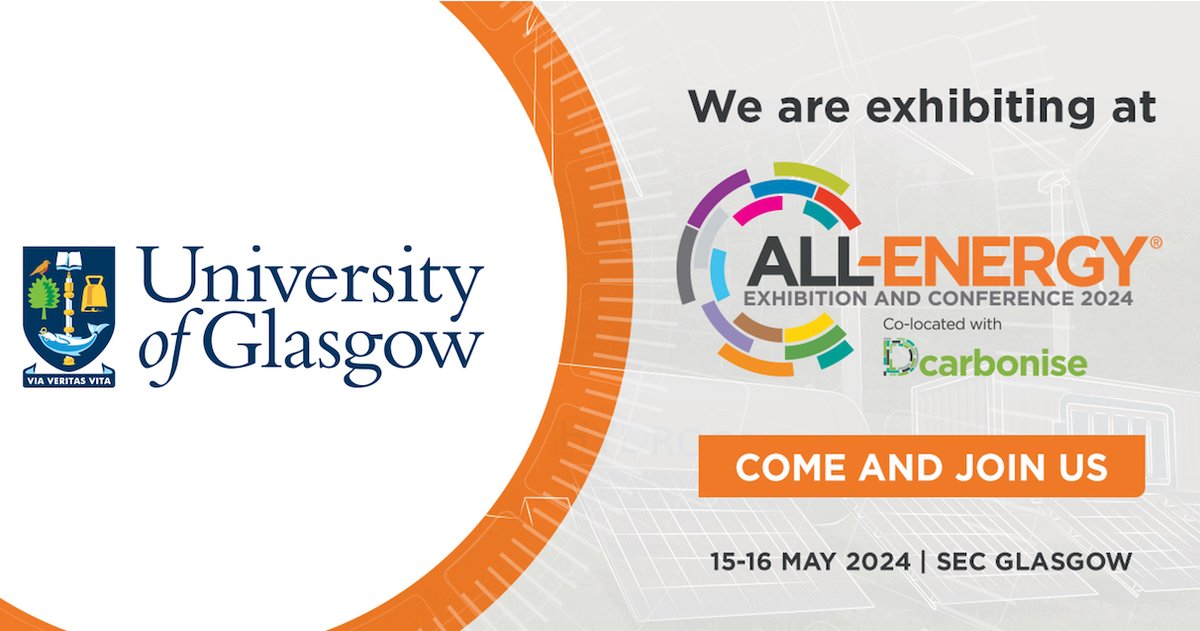 Researchers from @UofGEngineering and @UofGGES will be at the @AllEnergy conference next week! Visit us at stand N71 to learn about flagship programmes including @UofGsustain, @HIACT_, @TransitTwin and the Glasgow Centre for Sustainable Energy. #AllEnergy24 #Dcarbonise24