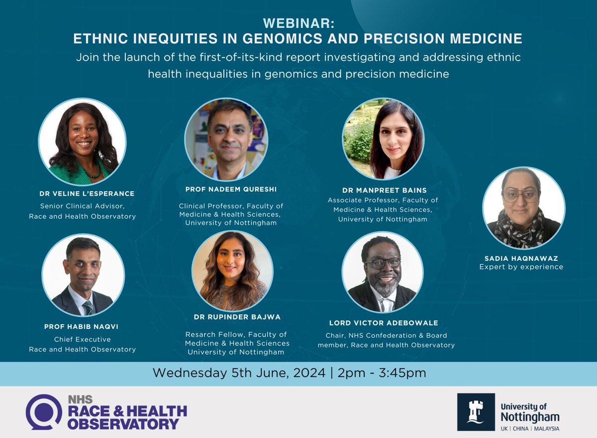 We look forward to welcoming you to the online launch of our ‘Ethnic inequities in genomics and precision medicine’ recommendations report, on 5 June 14:00-15:45.   Learn about the research and evidence-based recommendations from experts. Register here: events.teams.microsoft.com/event/7162bf66…