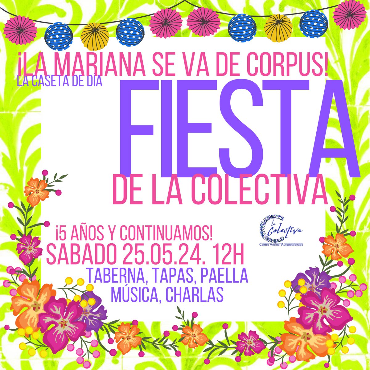 CVAlacolectiva's tweet photo. El próximo 25 de mayo en el @CVAlacolectiva 

FIESTA 5º ANIVERSARIO DE LA COLECTIVA

Celebramos los 5 años de vida de este espacio de colectivos sociales de #Granada y el día de Mariana Pineda con charlas, paella, taberna, música...Ven a celebrar y apoyar!! https://t.co/b67Vs4pjq3