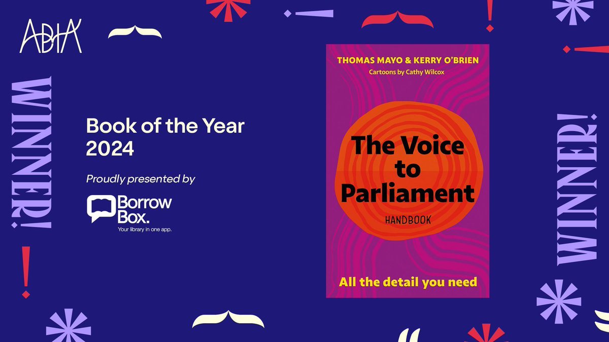 🏆📙 Winner of the #ABIA2024 Book of the Year: The Voice to Parliament Handbook! 🍾 'the writing & publishing team have done an outstanding job of presenting an important, authoritative work to the Australian public' 👏 Huge congratulations to @hardiegrant @thomasmayo23 🎉