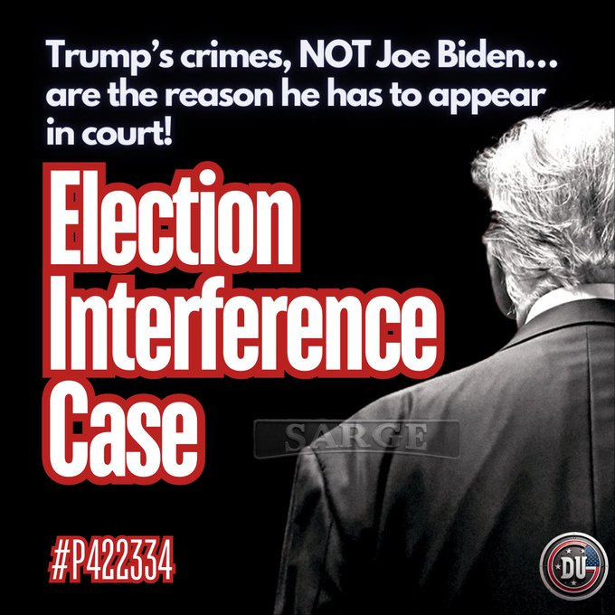 DUnitedGraphics's tweet photo. Trump can lie all he wants but Joe Biden has nothing to do with why Trump is sitting in a courtroom.

Trump's lies and actions are the reason he is on trial.

Election Interference really is a crime!

Agree?  Use the graphic with a post.

Follow @DUnitedGraphics 
#DemsUnited https://t.co/QwOE1czkHP