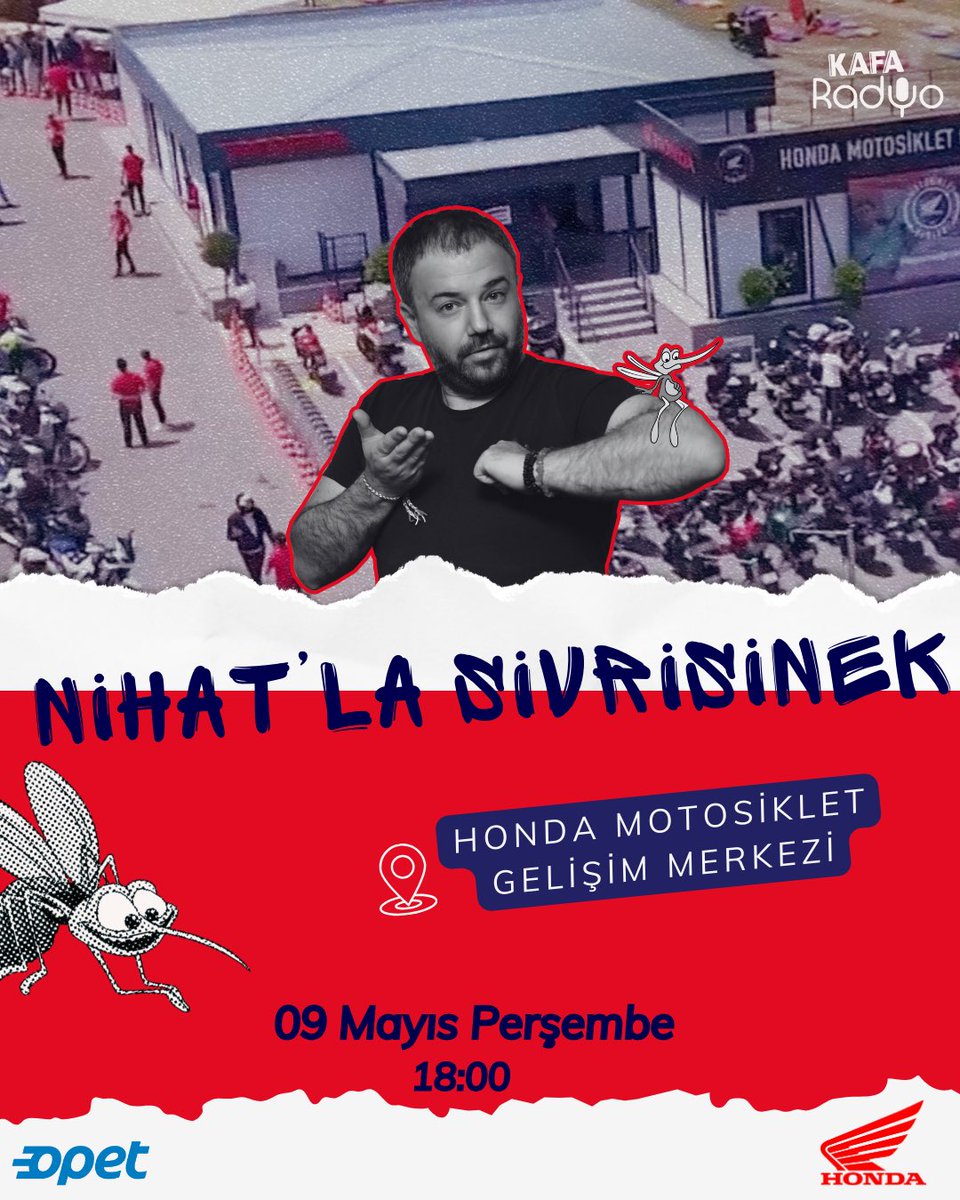 🎙 Nihat’la Sivrisinek, 09 Mayıs Perşembe akşamı, Honda Motosiklet Gelişim Merkezi’nden saat 18.00 itibarıyla canlı yayınla sizlerle 📻 @nihatsirdar @RadyoSivrisinek @HondaMotorTR @OpetTr #kafaradyo #nihatlasivrisinek #nihatsirdar #sivrisinek