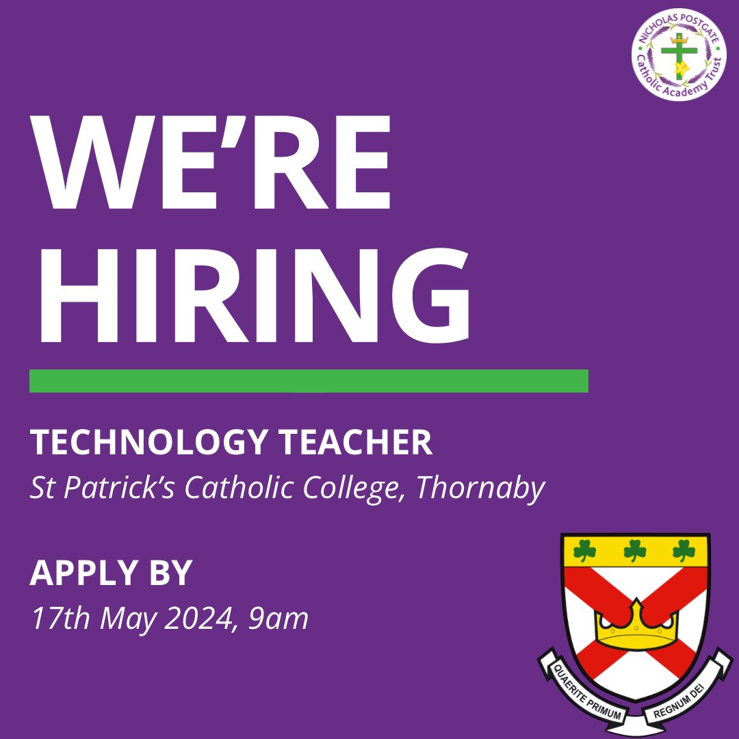 Please see our school website or NPCAT Recruit on Facebook for more information or check out our
NPCAT website for application details.

Come and join the NPCAT St Patrick’s family!💚☘️

#stpatsfam #npcat #jobvacanies #northeastjobs #teachingnortheast