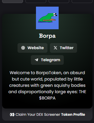 borpaerc20's tweet photo. Thanks @dexscreener  for the quick update on our socials 🐸

https://t.co/WZpL9nMZeo https://t.co/k5NSkHIFsU
