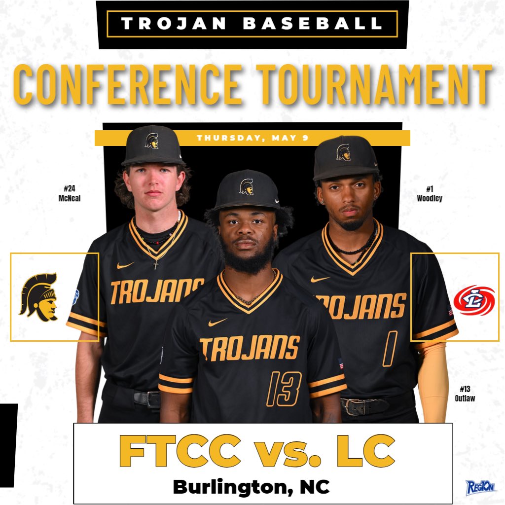 FIRST ROUND.

🆚Louisburg College
📍Burlington, NC
🏟️Burlington Athletic Stadium
🕛10am
🎟️$15 day/$30 tournament pass
📺FTCC Trojan Athletics- YouTube
(will be linked in comments)
📊GameChanger