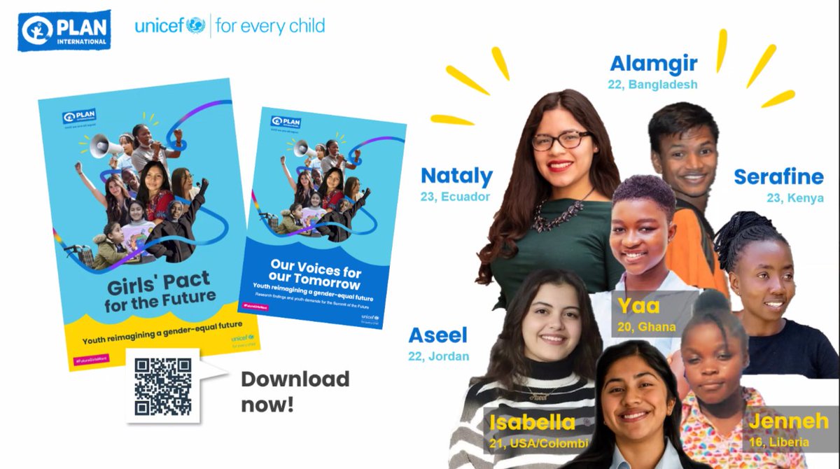 🚨JUST LAUNCHED! 🔵Girls' Pact for the Future bit.ly/4ad3SEM 🔵Our Voices for our Tomorrow bit.ly/4bshT2E Supported by @PlanGlobal & @UNICEF, these publications represent a vision of a gender-equal future & are key resources in our agenda to #ShowUpForGirls.