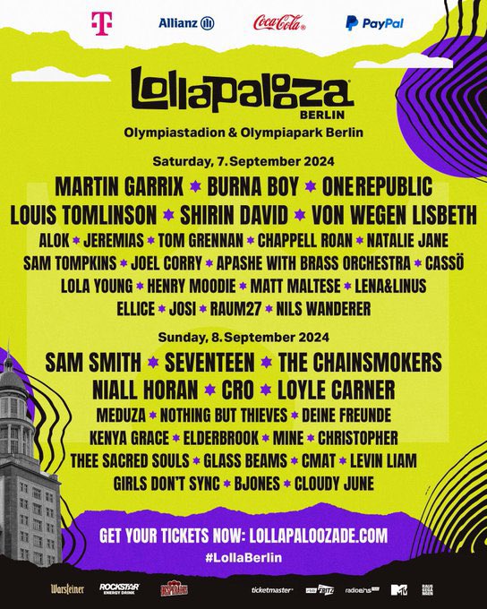 SEVENTEEN (@pledis_17) will headline Lollapalooza Berlin on September 8th.