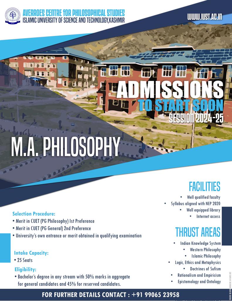 Admissions poster: MA Philosophy being introduced in this session
