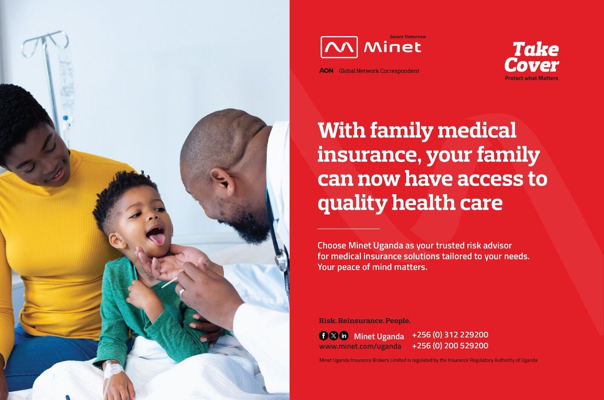 Minet Uganda - With a family medical cover, your family can now have access to quality health care in times of illnesses. To speak to our risk advisors, contact: +256-312-229-200 or +256-200-529-200 Or send us an email at info@minet.co.ug #MinetUganda #MedicalInsurance