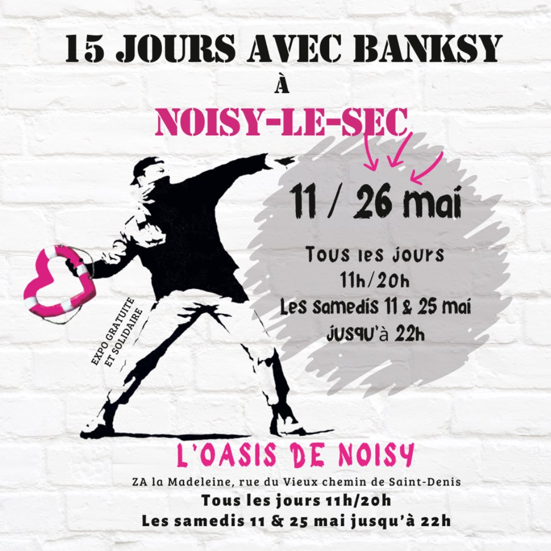 [APPEL À BÉNÉVOLE 🙋🏻‍♀️🙋🏾] La Banksy Modeste Collection débarque à Noisy-le-Sec dès le 11 mai 2024 ! 🙏 Participez à cette initiative forte de sens en devenant bénévole et contribuez ainsi à promouvoir le parcours engagé de l’artiste. Inscrivez-vous 👉banksymodestecollection.fr/copie-de-à-ven…