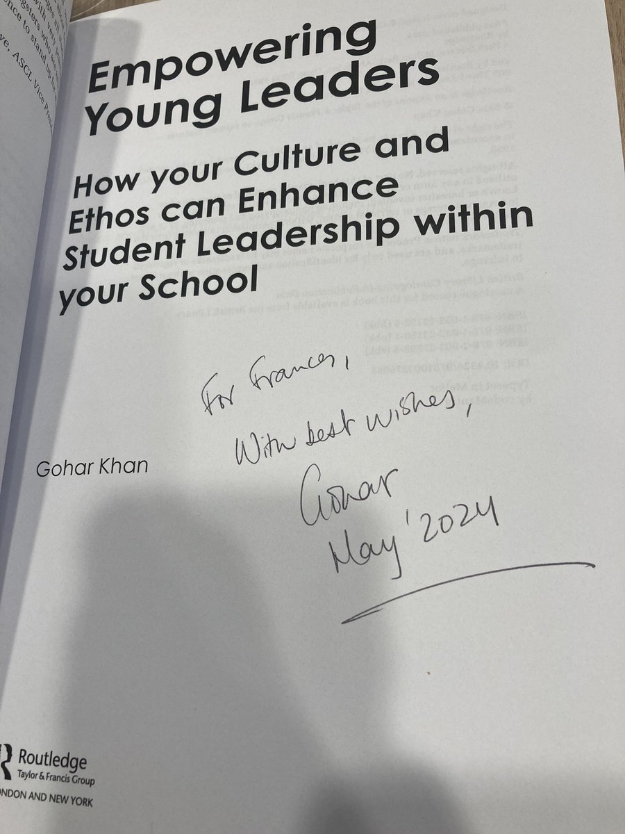 A signed copy of the wonderful <a href="/GKKLeadership/">Dr Khan Leadership</a>’s book on young leaders. Very proud of all she has achieved 💕