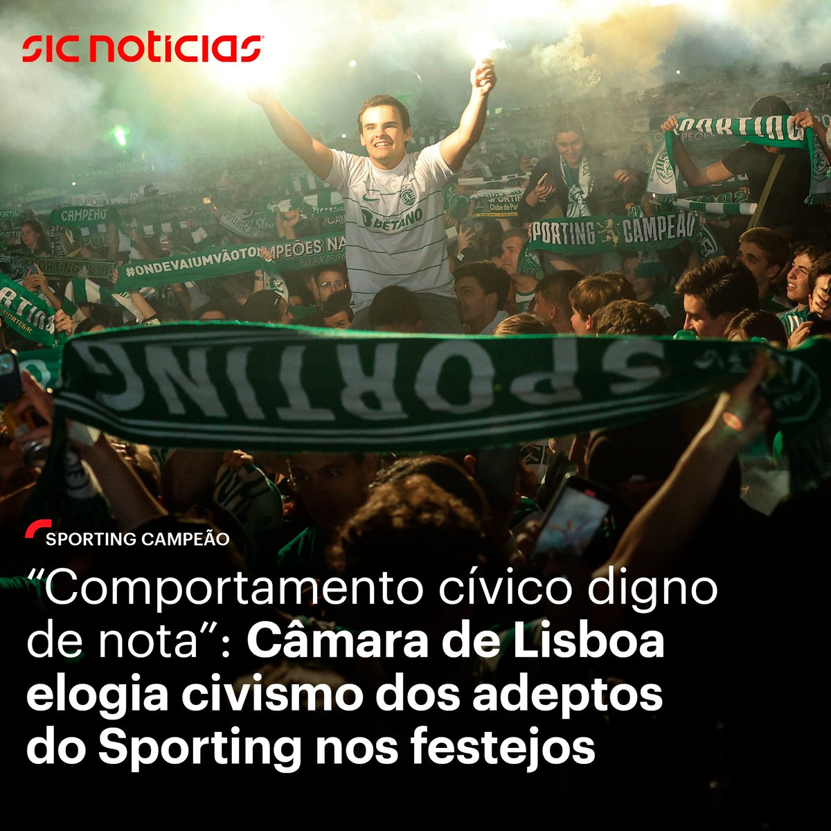 “Saudar todos os sócios e adeptos do Sporting Clube de Portugal, que apoiaram e celebraram a vitória do seu clube, com um comportamento cívico digno de nota positiva”, lê-se na nota da Câmara de Lisboa, aprovada por unanimidade. Saiba mais em bit.ly/4dvem5s