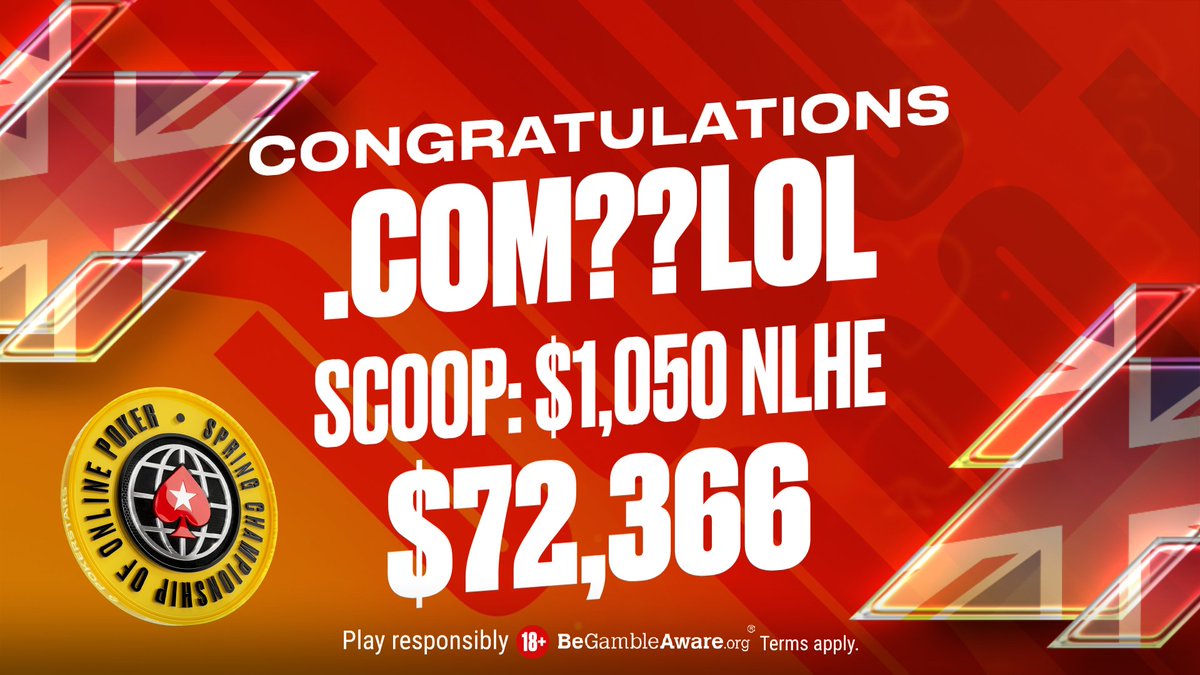 🇬🇧 #SCOOP Winner! 🇬🇧 Congratulations to '.COM??LOL' on taking down a #SCOOP title! $72,366 for the win! 🏆