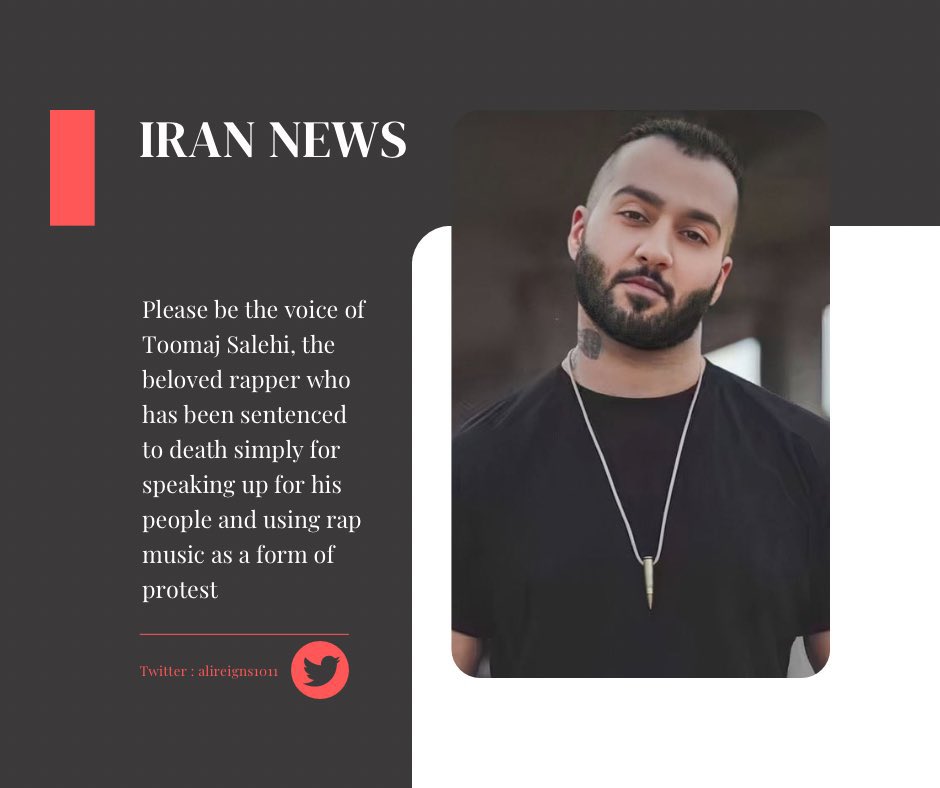 An artist's voice is never silenced!
#ToomajSalehi, a courageous Iranian rapper, exposed the regime's crimes through his music. He faces execution for speaking truth. Eurovision artists, join us in demanding Toomaj & for #ArtisticFreedom #Eurovision2024