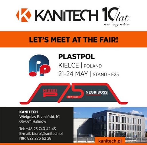 📷 Thanks to our agent KANITECH we will be exhibiting a NOVA 5 180 tonne at PlastpolFair (21-24 May 2024) !
Be sure to visit us to learn about our technologies on Stand n°E25 !
<a href="/NegriBossiGroup/">Negri Bossi Group</a>