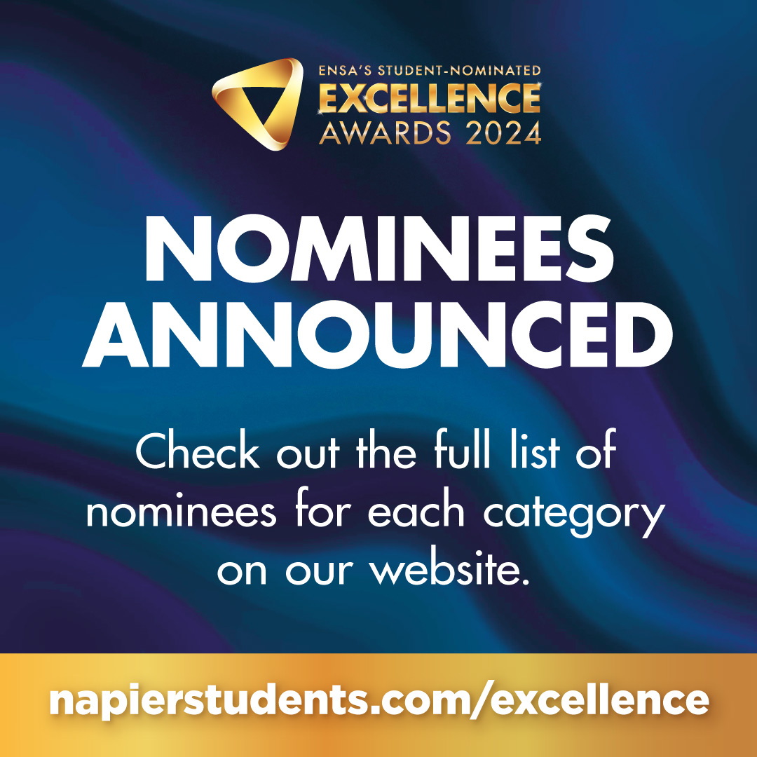 We are delighted to announce all of the staff, services and teams who have been nominated for an Excellence Award by @EdinburghNapier students. ⭐️ You can see the full list of nominees and RSVP for the Awards Ceremony on 28 May at napierstudents.com/excellence #NapierStudents