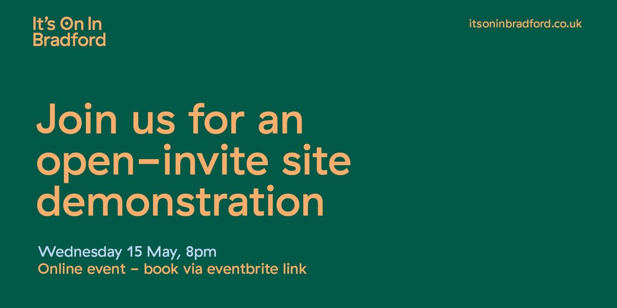 If you're a venue or event organiser in Bradford, don't forget to book onto our online site demo on 15 May at 8pm! Learn how to best use It's On In Bradford to share your events or venue. Reserve your spot here: eventbrite.com/e/its-on-in-br…