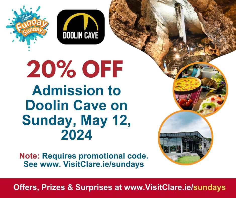 Funday Sunday at Doolin Cave 💛💙 Discover the power of one at Doolin Cave and see how a single continuous drop of water formed the longest free-hanging stalactite in Europe. Prepare for a truly underground experience! For this & more offers: visitclare.ie/Sundays/
