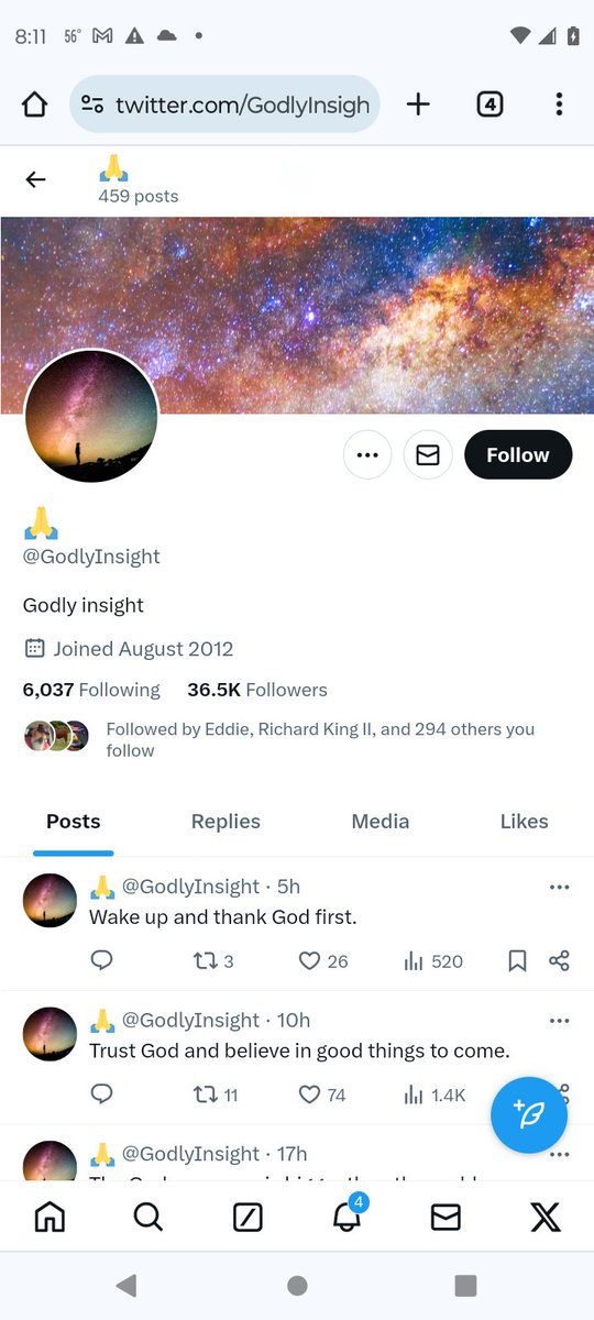 Another one for my Darling 😘 Lots of suspicious religious accounts lately who appear to be solely concentrated on collecting followers. Less than 500 posts since 2012. @GodlyInsight