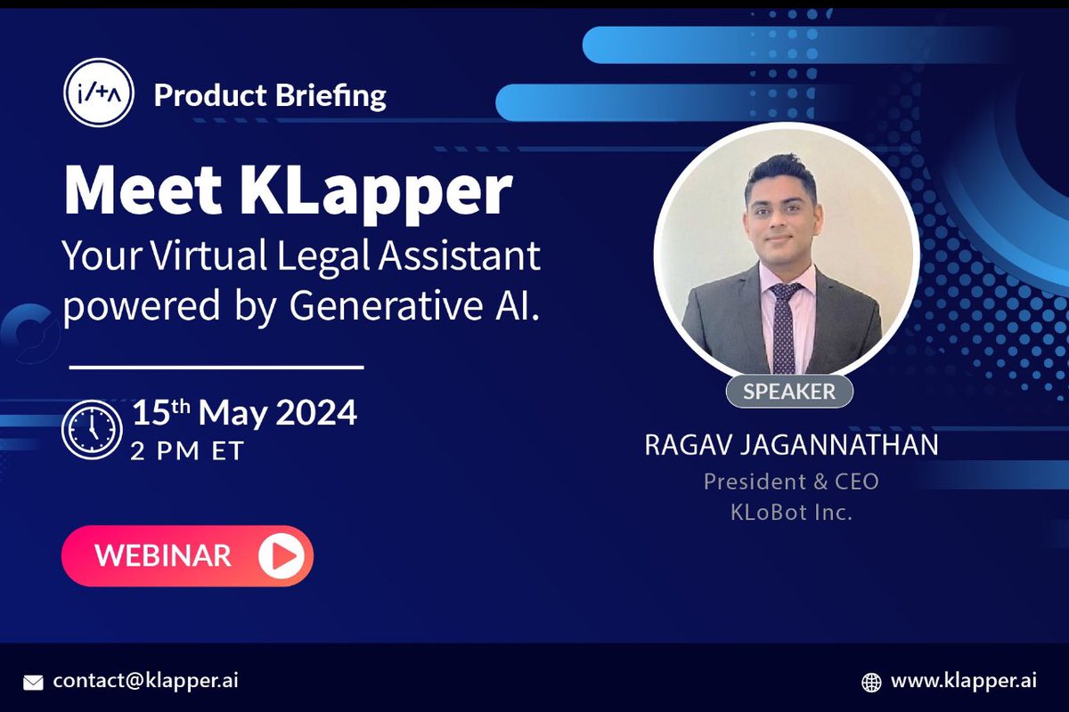 Join us for an exclusive ILTA Product Briefing Webinar! Don't miss the live demo showcasing KLapper's intelligent capabilities Register now! klapper.ai/ilta-webinar/ #webinar #klapper #virtualassistant #genai #generativeai #legalassistant #legalwebinar #legalevent #lawfirms