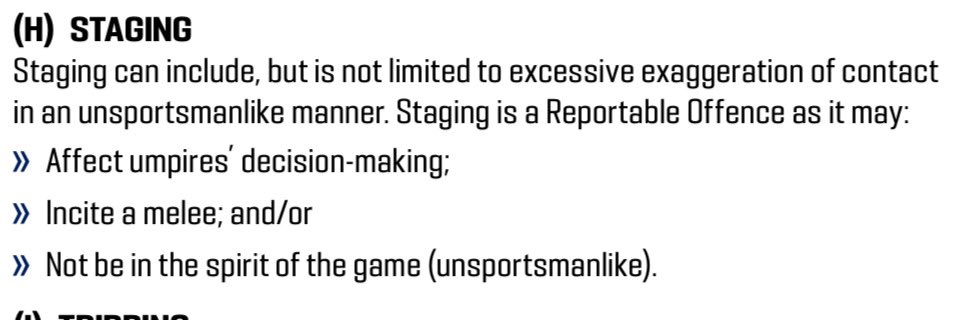 The AFL hasn’t fined players for staging this year. Hard to fine Kemp when other players haven’t been cited for that type of incident. It has to be “excessive exaggeration” and affect an umpire’s decision making.