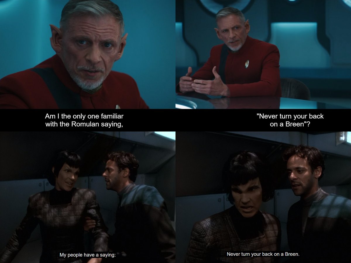 I loved this callback to #StarTrekDS9's 'By Inferno's Light'↙️↘️ in #StarTrekDiscovery's 'Erigah'↖️↗️. Commander Rainer really is familiar with Romulan proverbs (and #DS9) and so are we! :-)