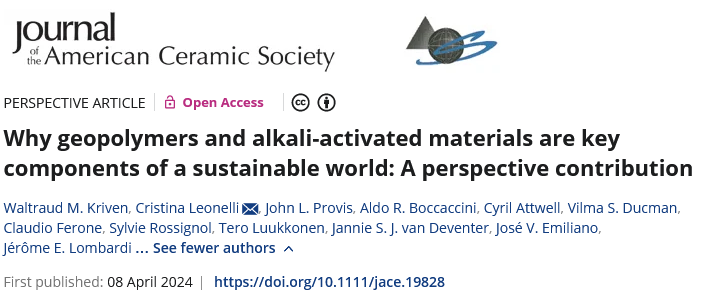 We @Boccaccini_Lab had the opportunity to contribute to this excellent perspective #OpenAccess paper on #geopolymers for a sustainable world in JACerS @ACerSNews led by Prof. Cristina Leonelli @UNIMORE_univ with a top int. team 🇮🇹🇩🇪🇺🇸🇦🇺🇫🇮🇿🇦🇨🇭🇸🇮🇸🇬🇫🇷➡️ceramics.onlinelibrary.wiley.com/doi/10.1111/ja…