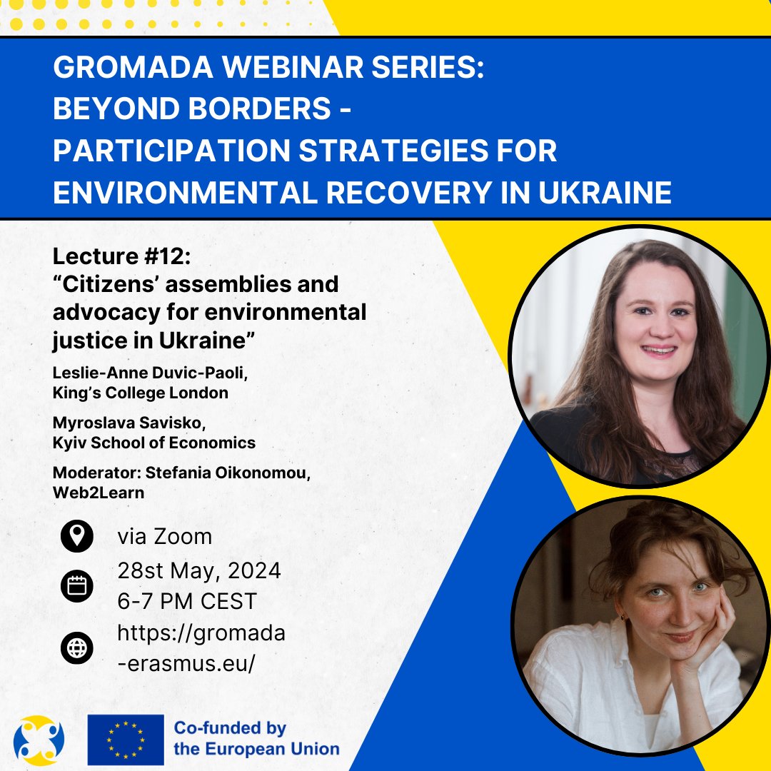 Join us for our 12th GROMADA lecture to learn more about citizens’ assemblies and advocacy for environmental justice in Ukraine! 🗓 Tue, 28 May, 2024 🕰 6-7 pm CEST, 🔗 lu-se.zoom.us/webinar/regist…