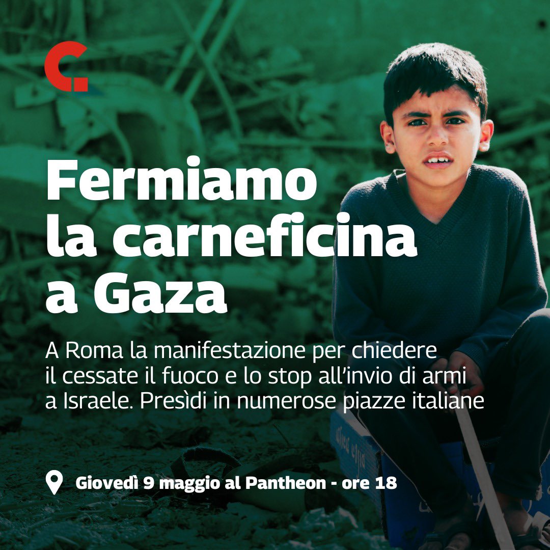 Oggi a Roma - alle 18 - la manifestazione al Pantheon per chiedere il cessate il fuoco a Gaza e lo stop all’invio di armi a Israele. Presìdi e flash mob anche in numerose piazze italiane #Gaza #Palestina #Pace I dettagli: collettiva.it/copertine/inte…