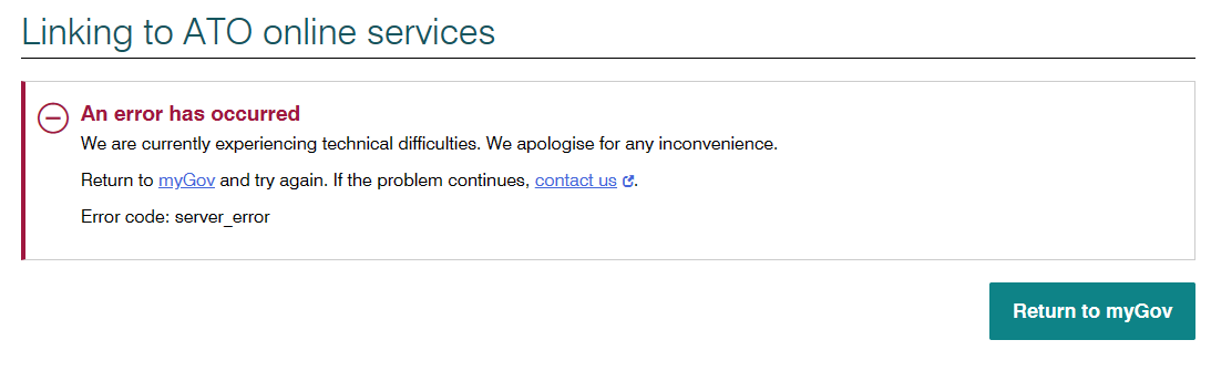 _Camerz's tweet photo. @ato_gov_au Every time i try to link ATO with mygov, i keep seeing this. I have noticed this for the past month. how can i be expected to manage tax as well as my HECS fees if i am unable to log into the site? https://t.co/nwhpODMeVt