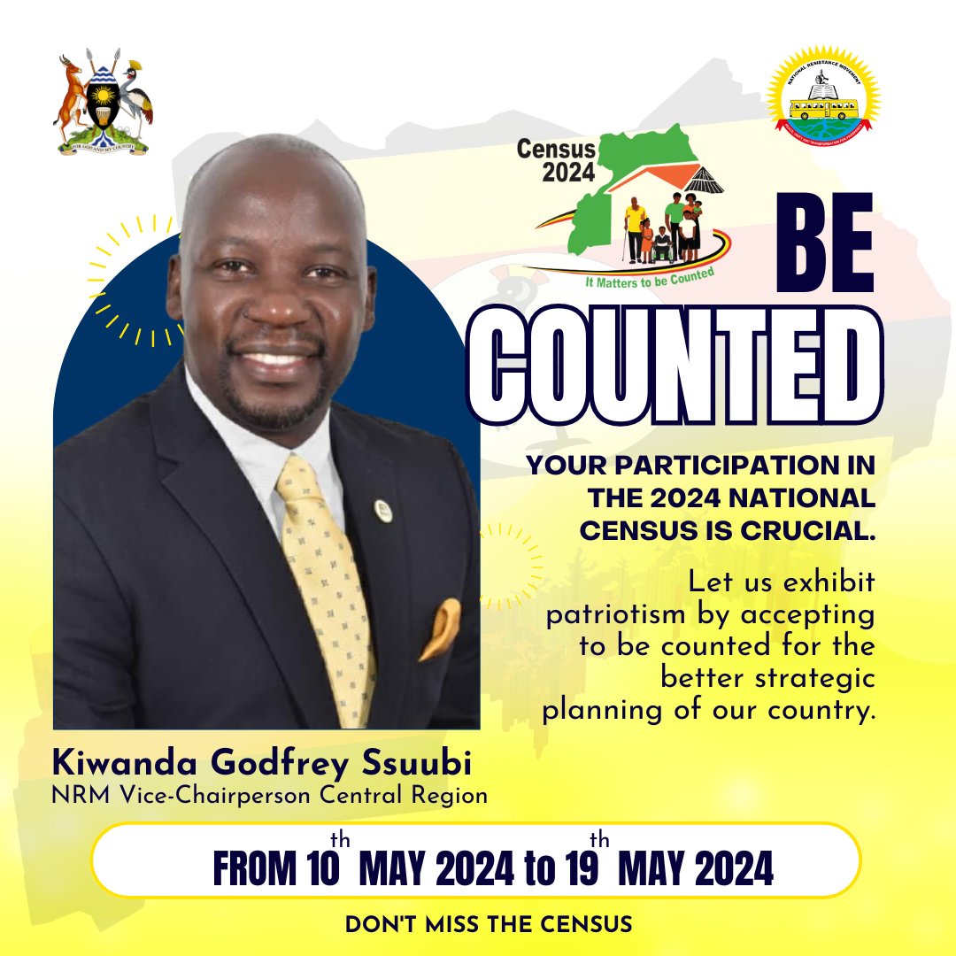 🚨 Save the dates! Uganda's National Census runs from May 10th to May 19th, 2024. Let's show our patriotism by joining the count, crucial for better strategic planning. Your participation matters! 🇺🇬 #UgandaCensus #Patriotism