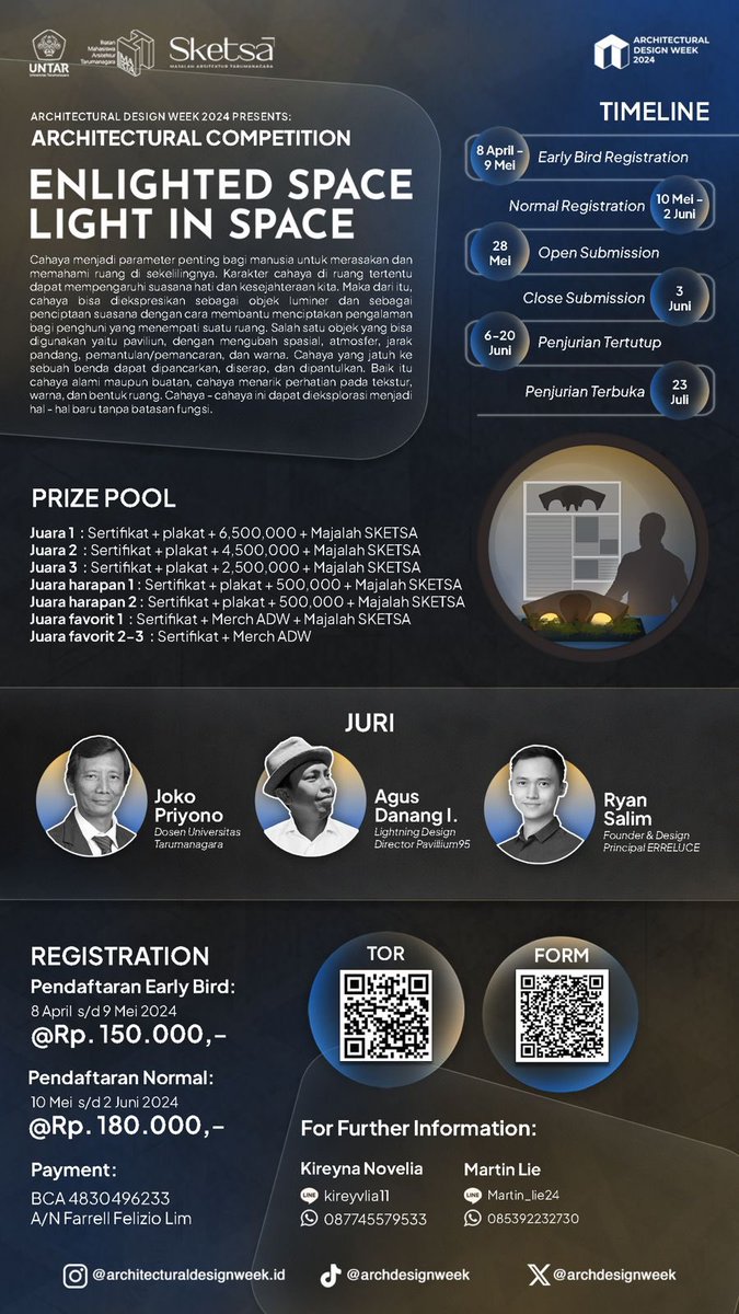 #ADW2024 ; Architectural Competition

Don’t miss out a big chance! we have opened the registration for the architectural competition, go on and apply get the chance to get the prizepool🫣

#Arsitektur #ArchitecturalDesignWeek #ArchitecturalDesignWeek2024