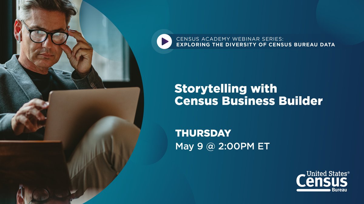 #WebinarAlert!

Join our Thursday #webinar to learn how to use our Census Business Builder #DataTool through unique data stories from our subject-matter experts. Learn how to create a data-driven business plan and get a preview of future data releases.

👉 census.gov/data/academy/w…