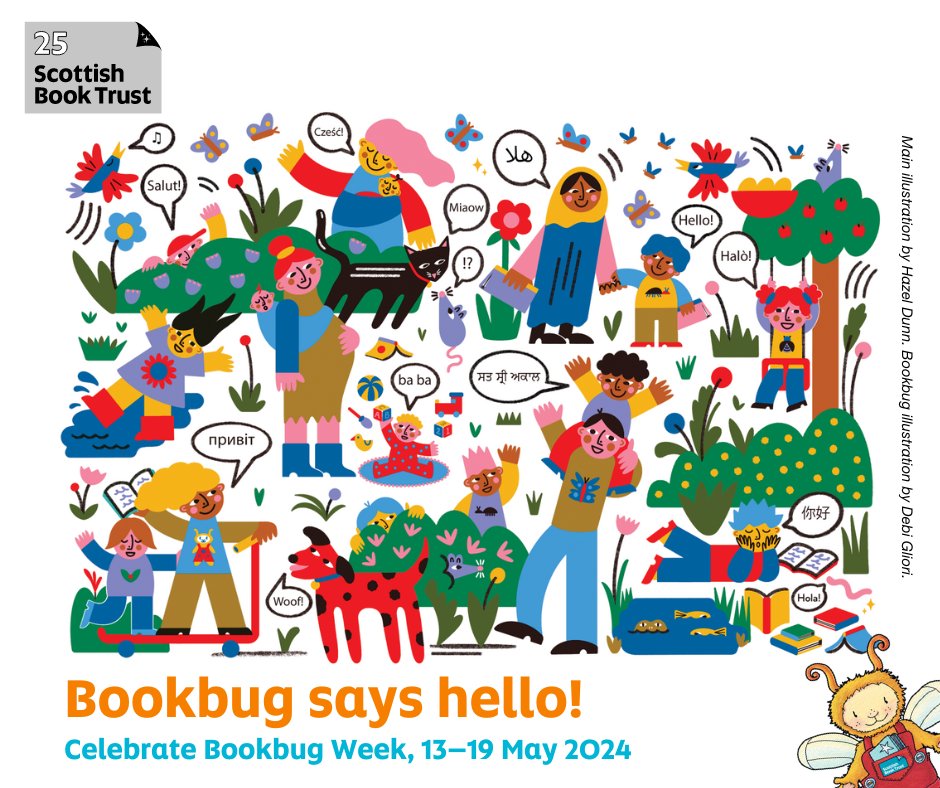 13-19 May is #BookbugWeek! To celebrate, artist Hazel Dunn created this beautiful image, representing some of the languages spoken by families in Scotland. Colour in your own version with the free download from our webpage glasgowlife.org.uk/24365