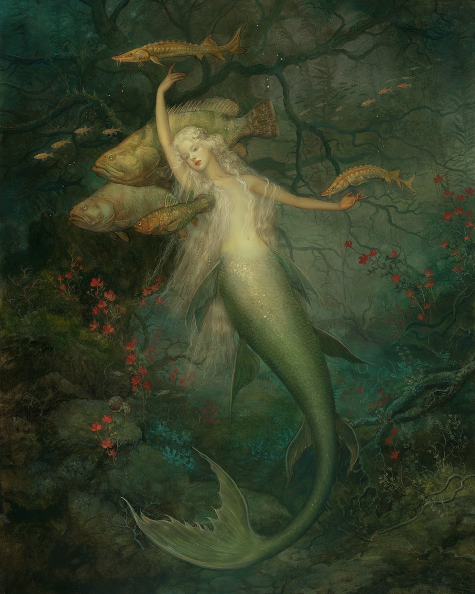 'A Sanctuary Below' (12x16 inches, oils on wooden panel). Another piece that is currently on display for my show at Haven Gallery. Prints of this collection will be available soon 🌿⁠ ⁠#thelittlemermaid #mermay