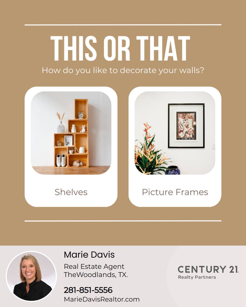Time to decorate those walls! What's your pick: practical shelves displaying favorite knick-knacks or picture frames capturing precious moments? Which one takes your space from drab to fab?

#thisorthat #walldecor #homedecor #interiordesign #homestyling #designgoals #homedecor