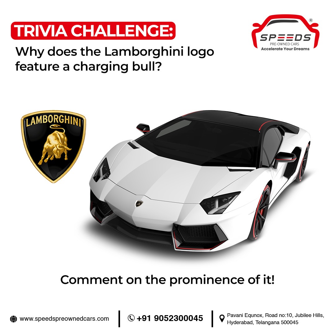 Here's another trivia challenge 
Name the reason why does Lamborghini logo has a charging bull

or more details visit us now: speedspreownedcars.com
Contact us at 9052300045
.
.
.
.
#Speeds #PreOwnedCars #cars #Lamborghini #LamborghiniLogo #LuxuryCars #ItalianDesign #ExoticCars